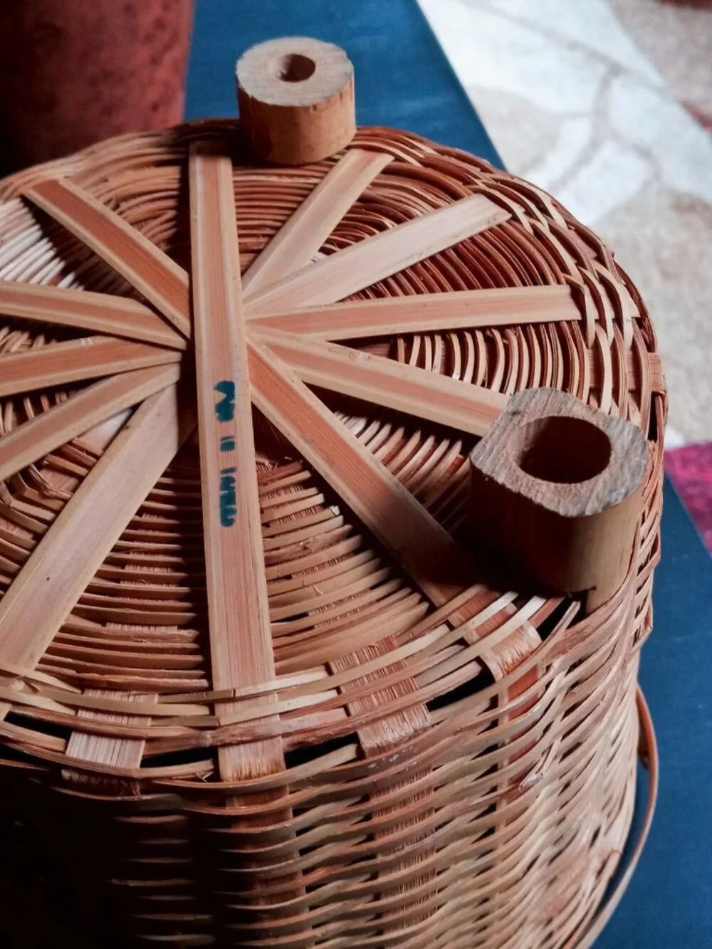 Vintage Mid-Century Footed Rattan Basket Planter-Petite 7x6 Boho Cachepot Nice!